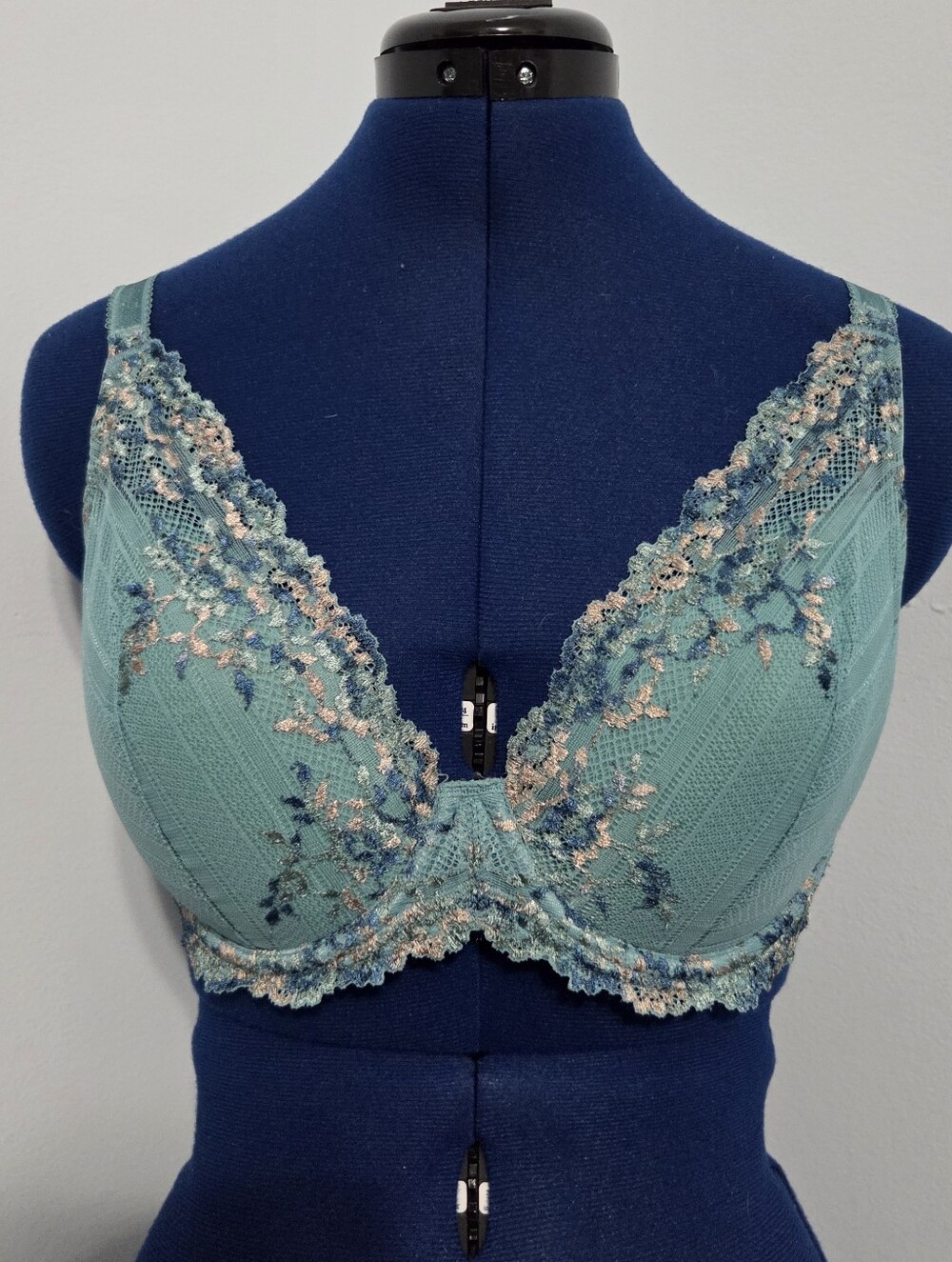 Embroidered Teal Lace Bra Size 36DD